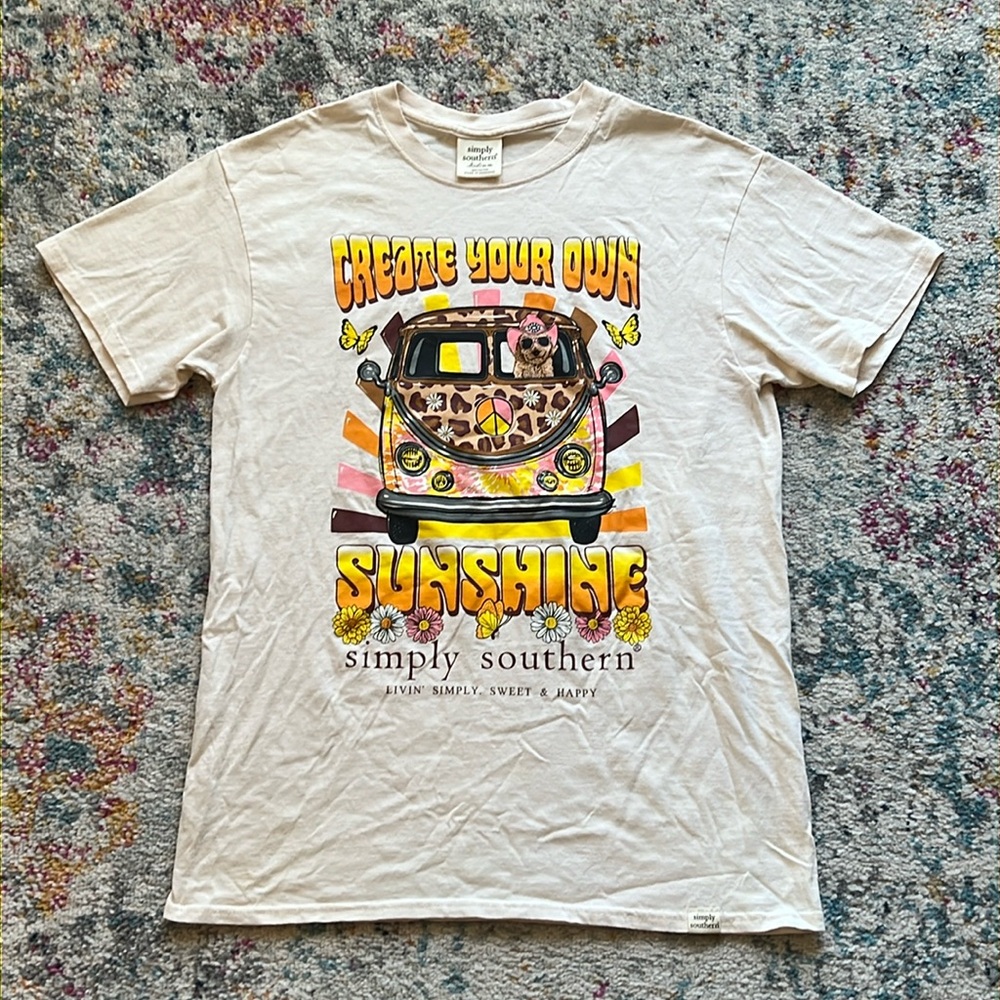 Simply Southern Hippie Bus Dog Create Your Own Sunshine Womens Medium T Shirt